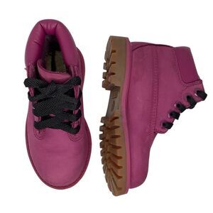 Timberland Waterproof Fuchsia Nubuck Leather Lace Up Big Girl Ankle Boots  Sz 8